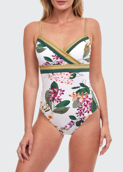 Gottex Sardinia Surplice One-piece Swimsuit In Multi Green