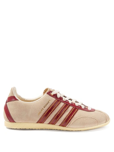 Adidas X Wales Bonner Japan Three-stripe Suede And Leather Trainers In Burgundy