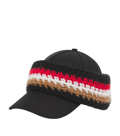 Burberry Cotton Baseball Cap With Crochet Inserts In Nero