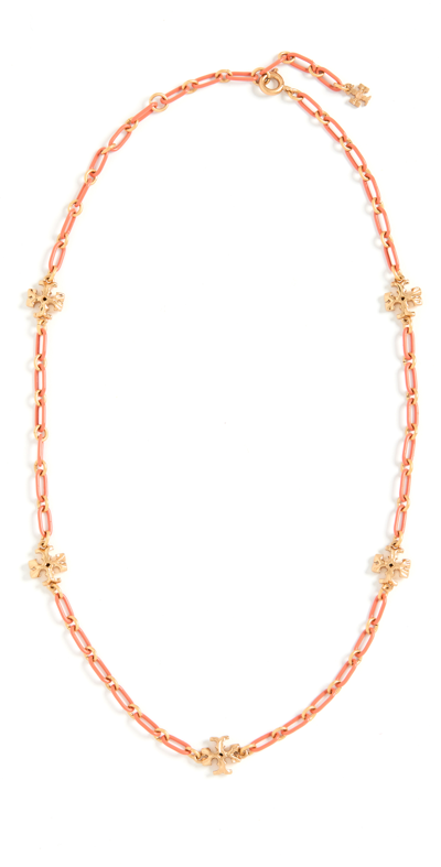 Tory Burch Roxanne Delicate Collar Necklace In Coral,gold