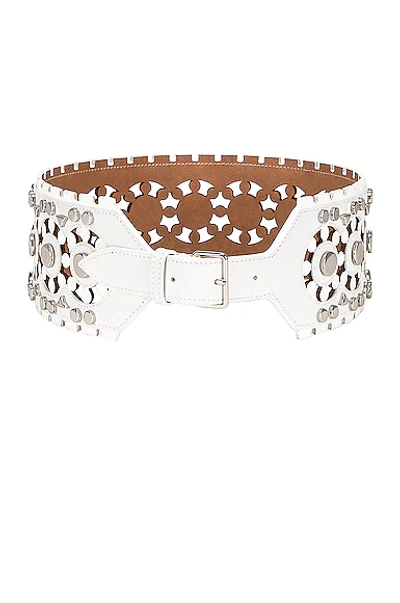 Alaïa Perforated & Studs Belt In Blanc Optique