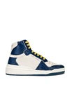 Saint Laurent High Top Lace Up Sneakers In Off White & Light Navy
