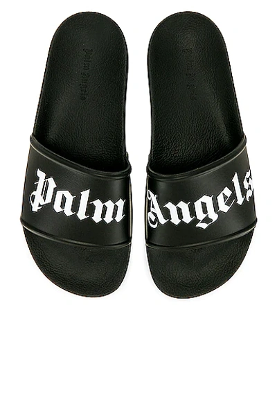 Palm Angels Black Logo-print Slippers In Black,white