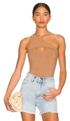 Superdown Sadra One Shoulder Bodysuit In Tan