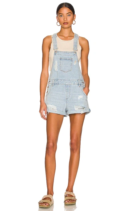 Superdown Meghan Distressed Short Dungarees In Light Indigo Wash