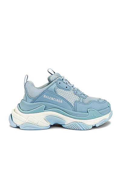 Balenciaga Men's Triple S Low Top Sneakers In Light Blue/ White