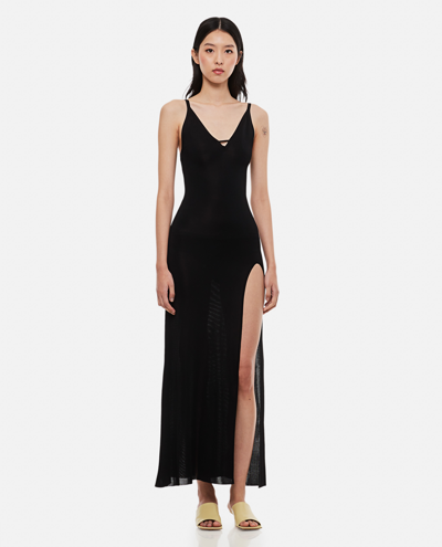 Ami Alexandre Mattiussi Ami Spaghetti Strapped Slit Detailed Maxi Dress In Black