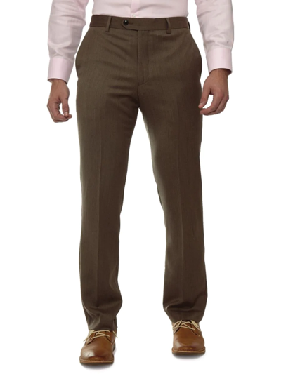 Tailorbyrd Men's Flat-front Wool Dress Pants In Tan