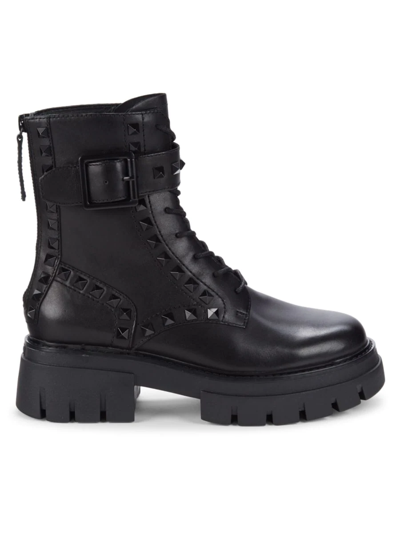 Ash Women's Lucas Studded Leather Combat Boots In Black