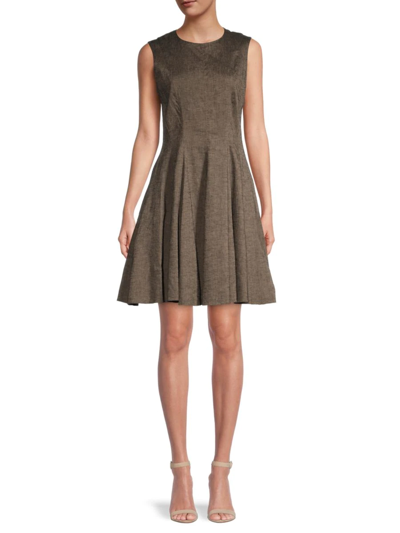 Theory Women's Solid-hued Linen-blend Fit-&-flare Dress In Brown