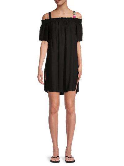 Anne Cole Women's Off-the-shoulder Cover-up Dress In Black