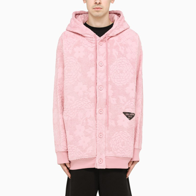 Prada Hooded Floral Cotton Jacquard Jacket In Pink