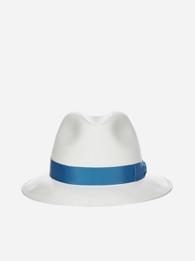 Borsalino Amedeo Fine Panama Wide Brim In White Sea Blue Hatband