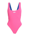 Off-white Pink Logo Tape One-piece Swimsuit In Fuchsia