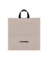 Jil Sander Canvas Tote Bag With Multiple Pockets And Leather Handles In Beige
