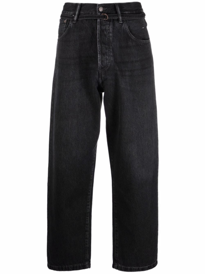 Acne Studios Distressed Organic High-rise Wide-leg Jeans In Black