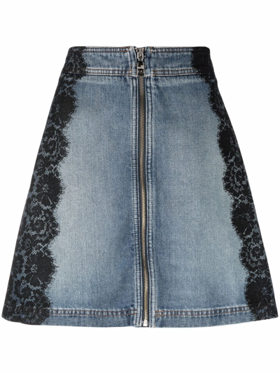 Love Moschino Lace-appliqué Denim Skirt