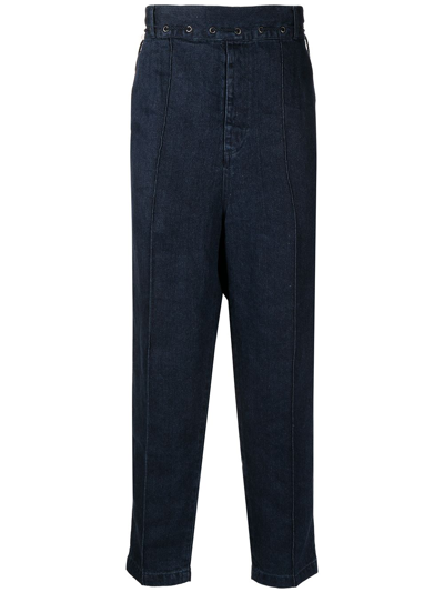 Rito Structure Cropped Linen Jeans In Blau