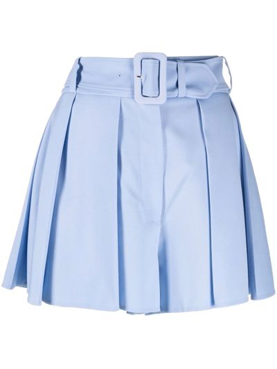 Patou Pleated Belted Shorts In Azzurro