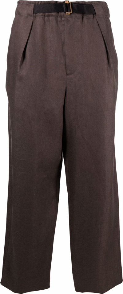 Agnona Straight-leg Belted-waist Trousers In Dark Brown