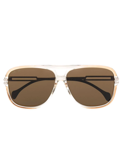 Gucci Aviator-style Acetate And Silver-tone Sunglasses In Orange