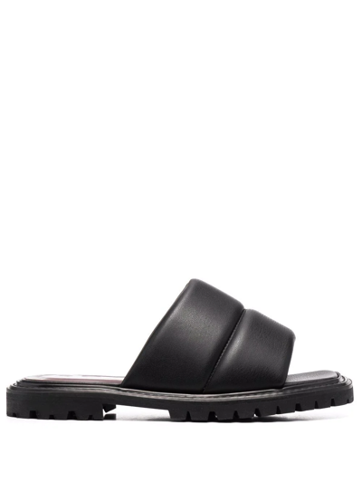 Staud Astro Leather Flat Sandals In Black