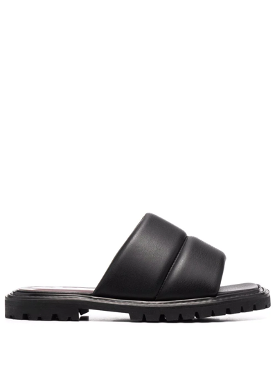 Staud Astro Leather Flat Sandals In Schwarz