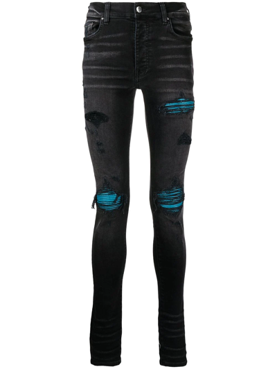 Amiri Mx1 Cracked Paint Skinny Jeans In Aged Black