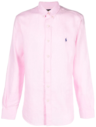 Polo Ralph Lauren Icon Logo Button Down Pique Shirt In Pink