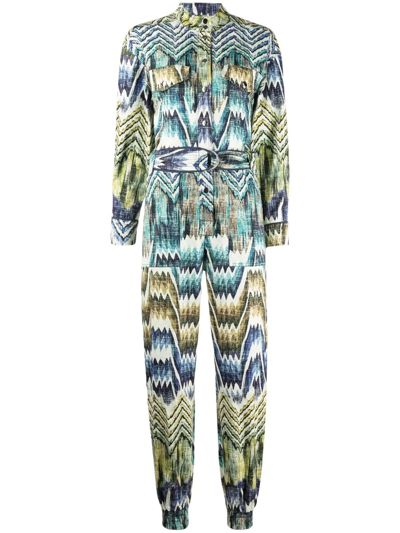 Chufy Patterned Belted Jumpsuit In Calvi Blue