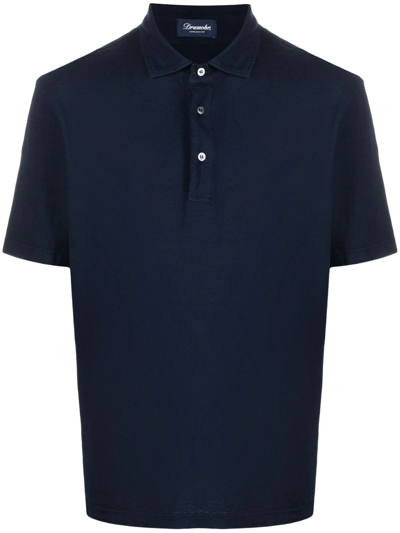 Drumohr Fine-knit Short-sleeved Polo Shirt In Black