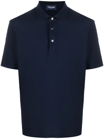 Drumohr Fine-knit Short-sleeved Polo Shirt In Blau