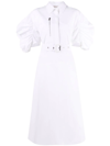 Alexander Mcqueen Puff-sleeve Belted Cotton Shirt Dress In Weiss