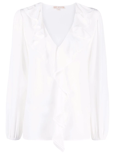 Gold Hawk Ruched-neckline Long-sleeve Blouse In Weiss