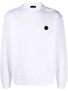 Moncler Men's Contrast-logo Crew Sweatshirt In Weiss