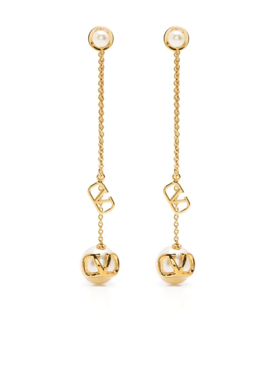 Valentino Garavani Vlogo Pearl Drop Earrings In Gold