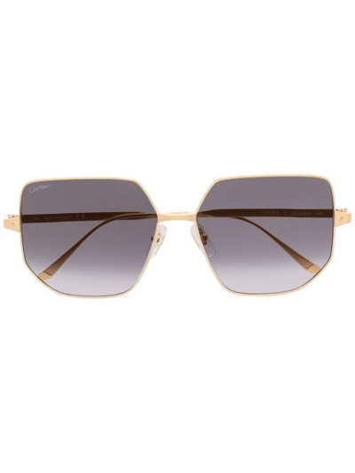 Cartier Geometric-frame Gradient-lense Sunglasses In Gold