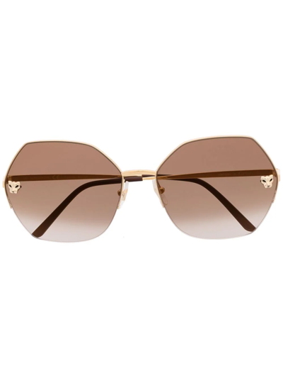 Cartier Geometric-frame Gradient-lense Sunglasses In Gold