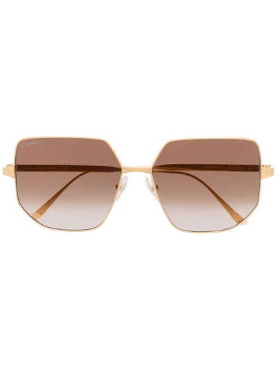 Cartier Geometric-frame Gradient-lense Sunglasses In Gold