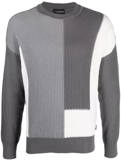 Emporio Armani Two-tone Geometri Sweater In Grey