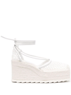 Bottega Veneta White Sporty Web Wedge Espadrilles In Weiss