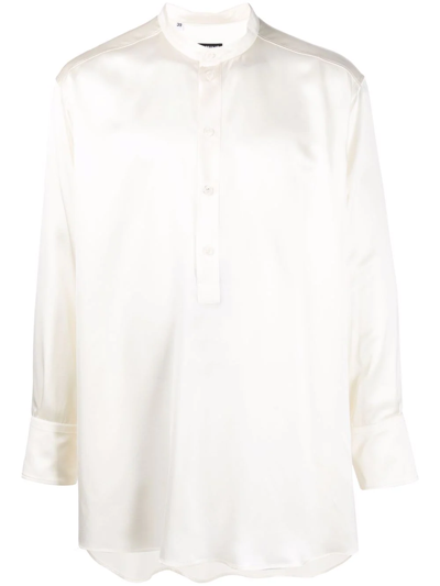 Dolce & Gabbana Long-sleeve Silk Longline Shirt In White