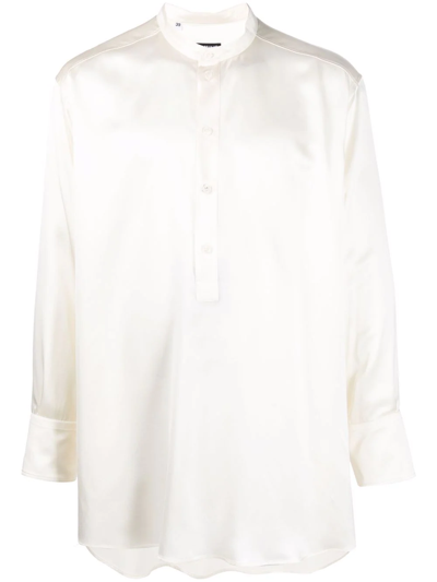 Dolce & Gabbana Long-sleeve Silk Longline Shirt In Bianco