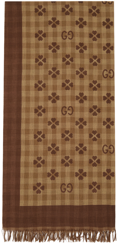 Gucci Beige & Brown Cotton Jacquard Scarf In 9865 Camel Light Bro