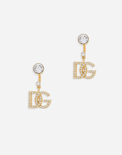 Dolce & Gabbana Earrings With Dg Logo And Rhinestones In Gold