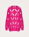Valentino Cutout Virgin-wool Sweater In Bright Pink