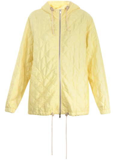 Jil Sander Yellow Quilted Jacket In Cream