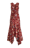 Ulla Johnson Alma Asymmetric Ruched Floral-print Silk-twill Dress In Print