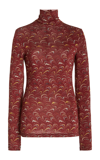 Ulla Johnson Aurelia Printed Stretch-jersey Turtleneck Top In Red
