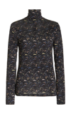Ulla Johnson Aurelia Printed Stretch-jersey Turtleneck Top In Yellow,red